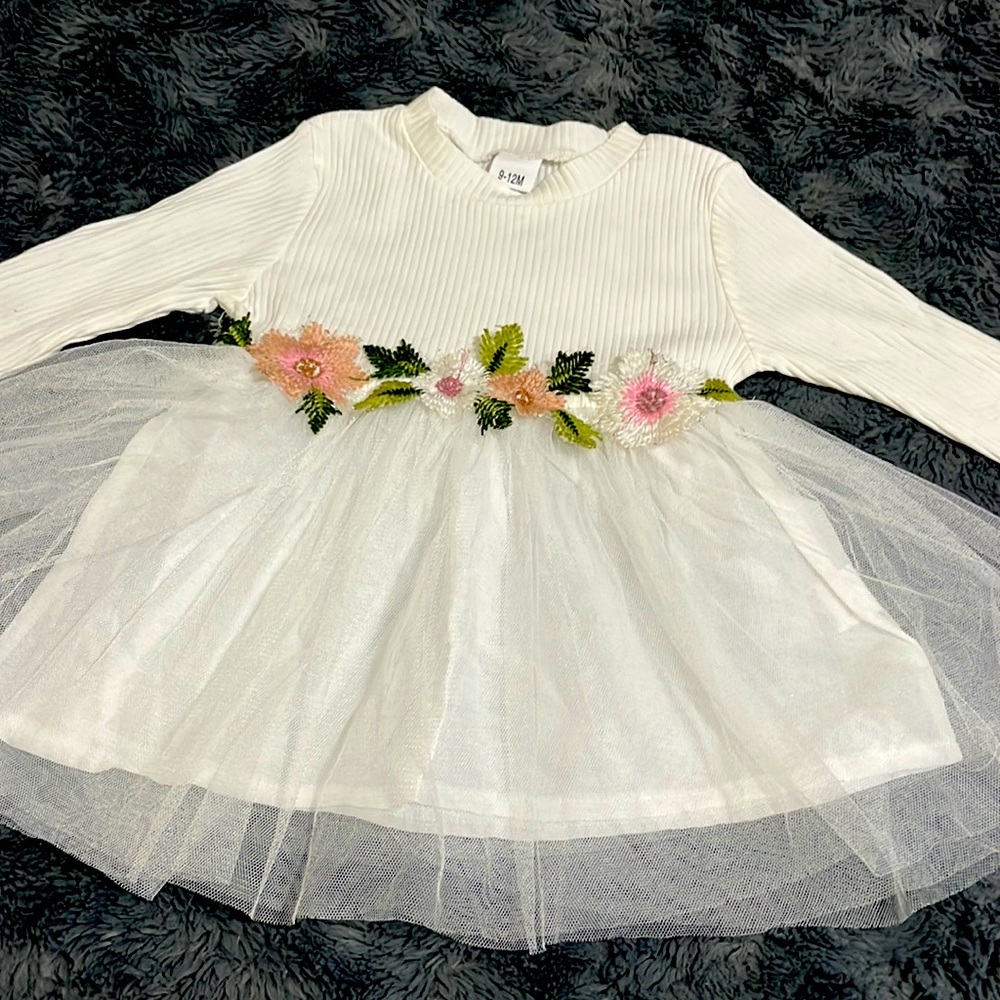 White Floral 9-12 Months Dress